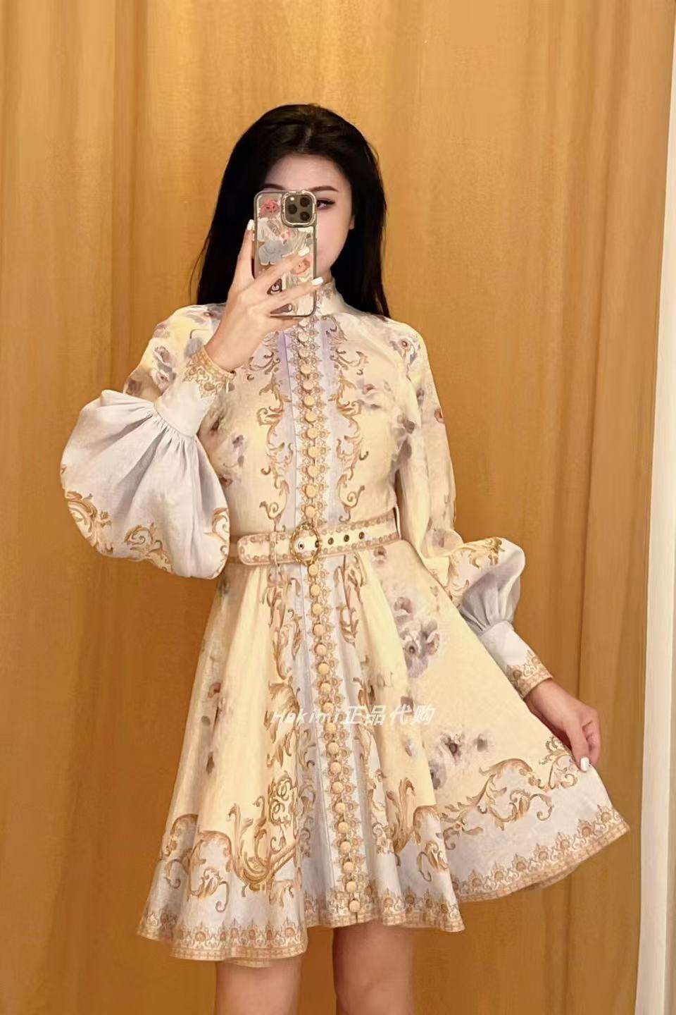 Đầm voan lụa xoè ngắn kèm belt bông tím 7822