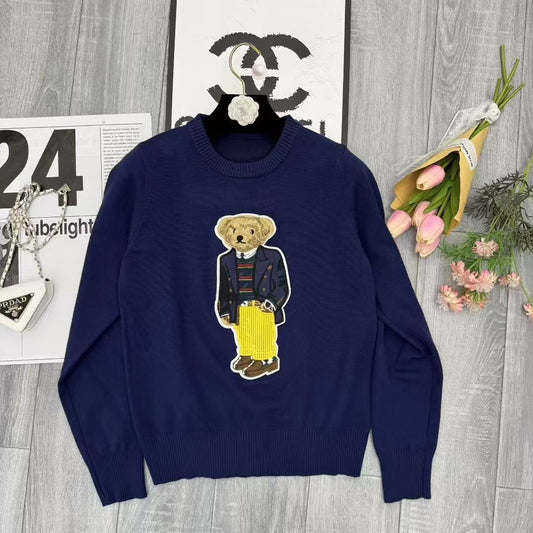 Áo len gấu dài tay cổ tròn Màu Xanh Than 6886