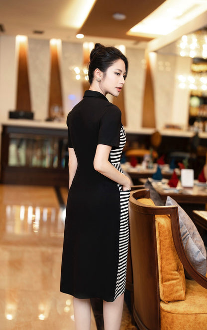 Dress cotton white black stripes  264