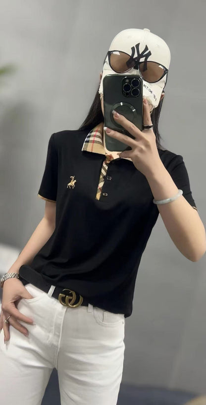 Áo Bb thun cổ bẻ viền tay sọc Màu Đen