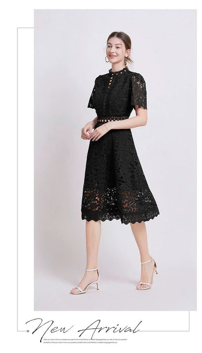 Đầm ren liền viền eo xịn MÀU ĐEN 6062