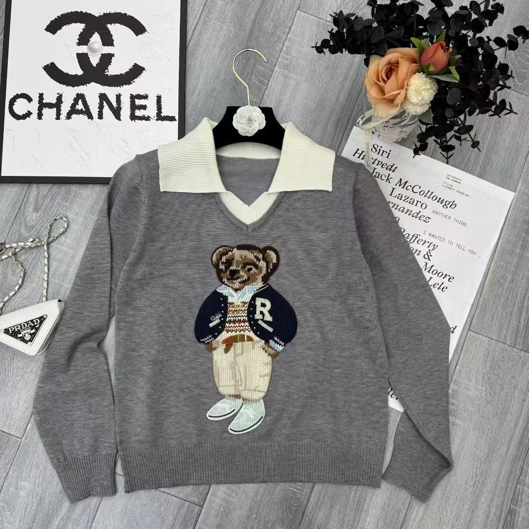 Áo len gấu dài tay cổ bẻ màu Đỏ Đậm 6887