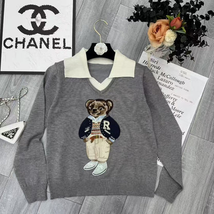 Áo len gấu dài tay cổ bẻ màu Đỏ Đậm 6887