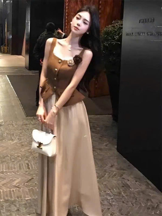 Sét áo dây chân váy màu nude siêu cute 5530