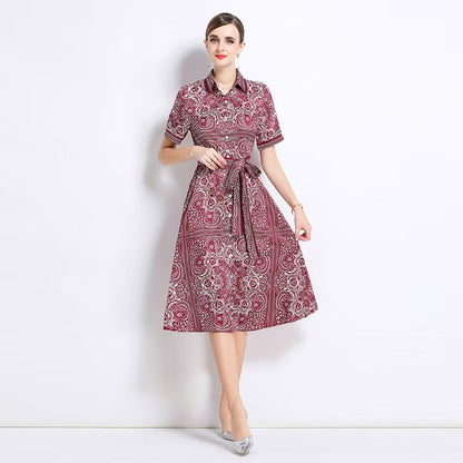 Đầm voan lụa cổ sơ mi kèm belt đỏ tím 7739