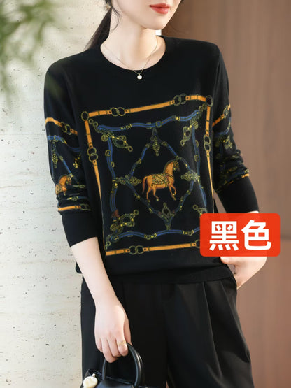 Áo Montoghi chui cổ dài tay hoạ tiết ngựa ô vuông Màu Đen