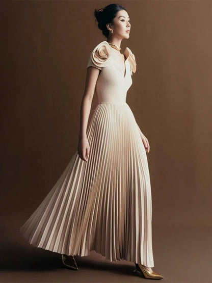 Đầm đi tiệc siêu sang trọng bông hai vai Màu Kem 5337