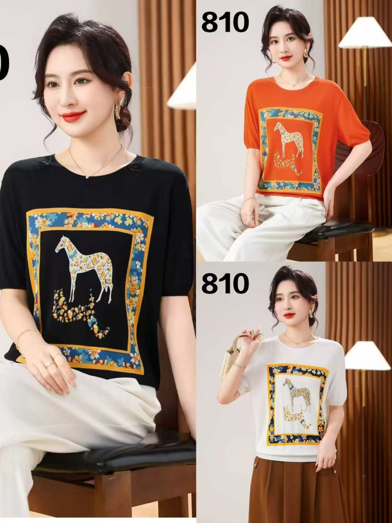 Áo Montoghi HM ngựa vuông vàng MÀU ĐEN 8792