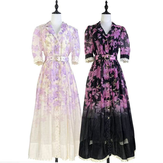 Đầm lụa cổ sơ mi dài kèm belt màu Trắng 6722