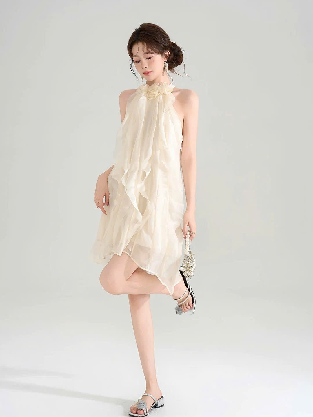 Đầm voan sát nách bèo hoa  viền cổ nàng thơ 6316