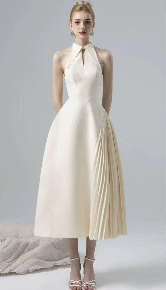 Đầm thiết kế sát nách cổ bẻ dài xịn màu trắng 6774