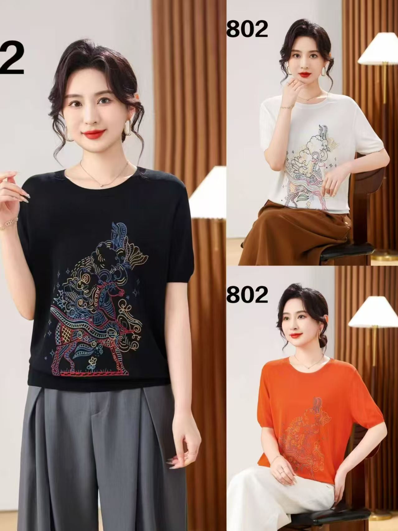 Áo Montoghi hoạ tiết ngựa một màu MÀU ĐEN 7948