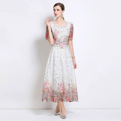 Sét ren chân váy áo cổ vuông hai túi ngực màu hồng 6312