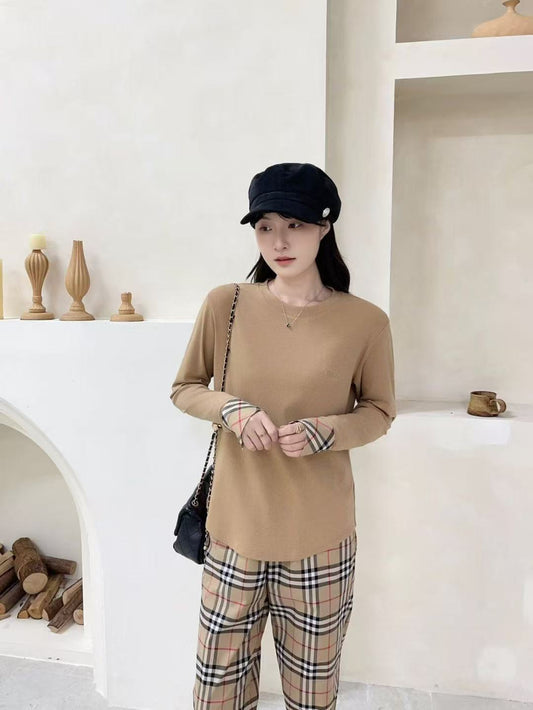 Áo Bb thun cotton tay dài phối sọc Màu Nude 7514