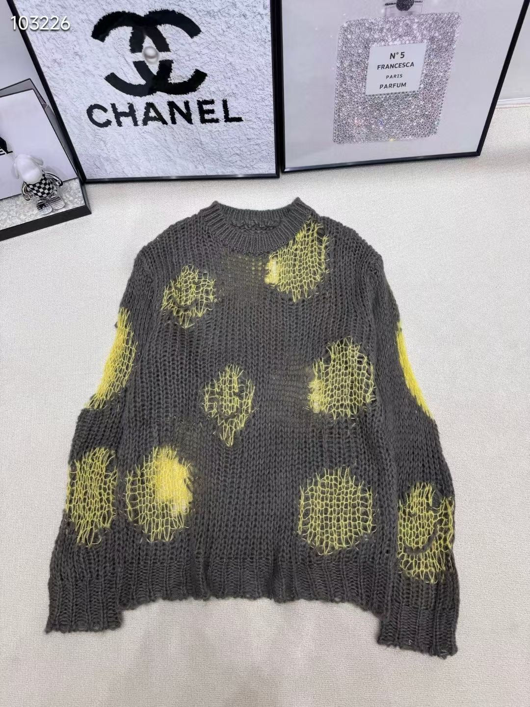 Áo len móc dài tay nâu phối vàng cực chất form rộng 6927