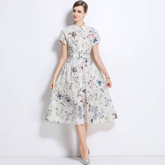 Đầm lụa kèm belt hoạ tiết cây cỏ 6734