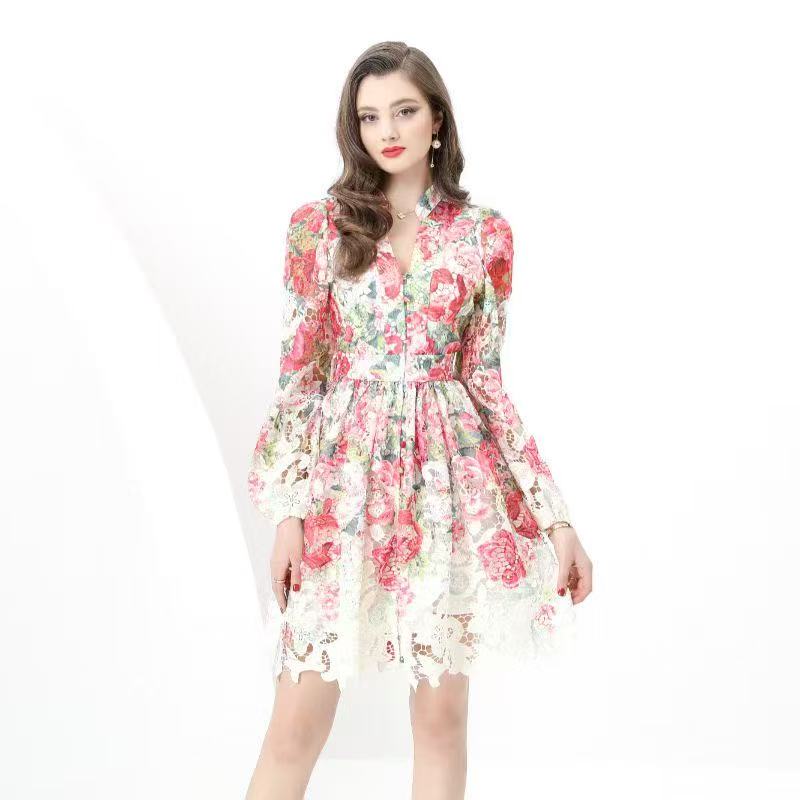 Đầm ren bông ngắn kèm belt Màu Hồng 6750