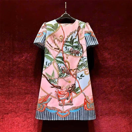 Đầm suông lụa 2 lớp hoạ tiết hồng 7469