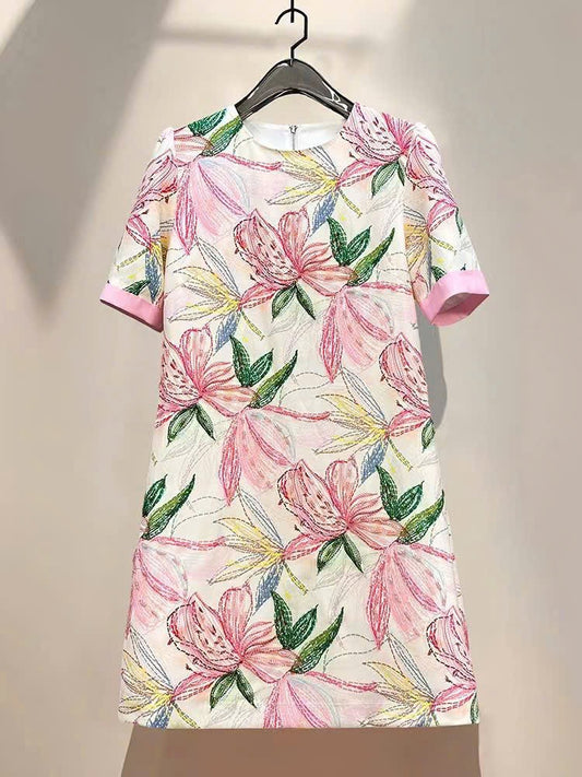 Đầm suông lụa hai lớp bông hoa lớn 6804