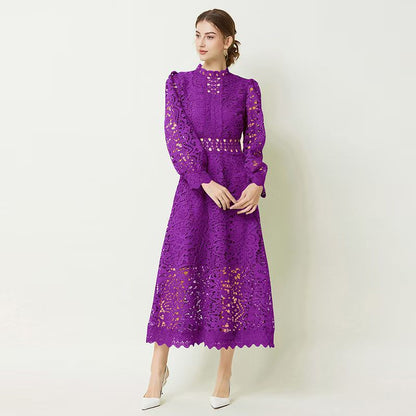 Đầm ren tay dài màu tím 7745
