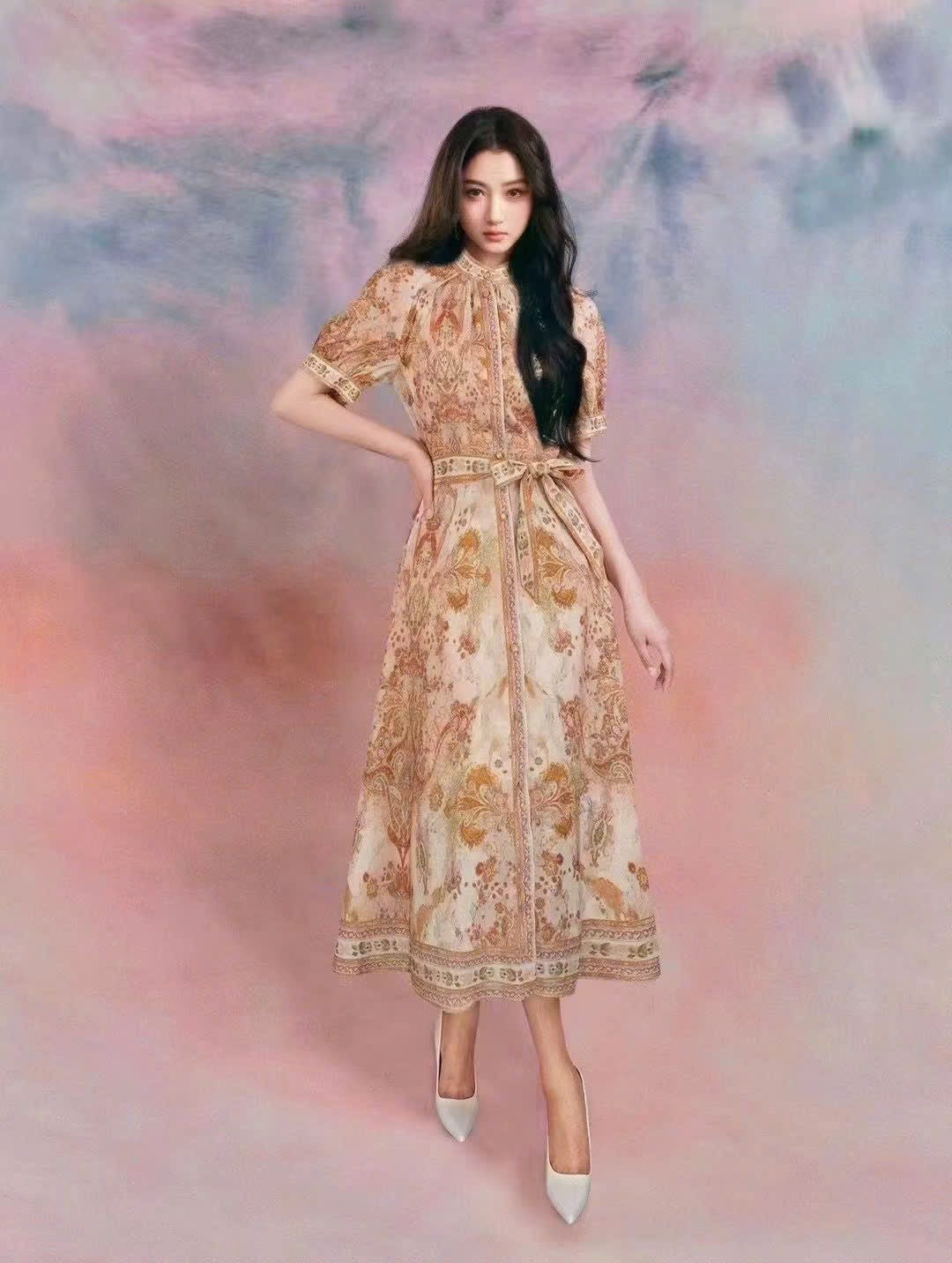 Đầm Zim cao cấp tiểu thư Màu Nude kèm dây belt 5809