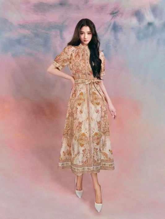 Đầm Zim cao cấp tiểu thư Màu Nude kèm dây belt 5809