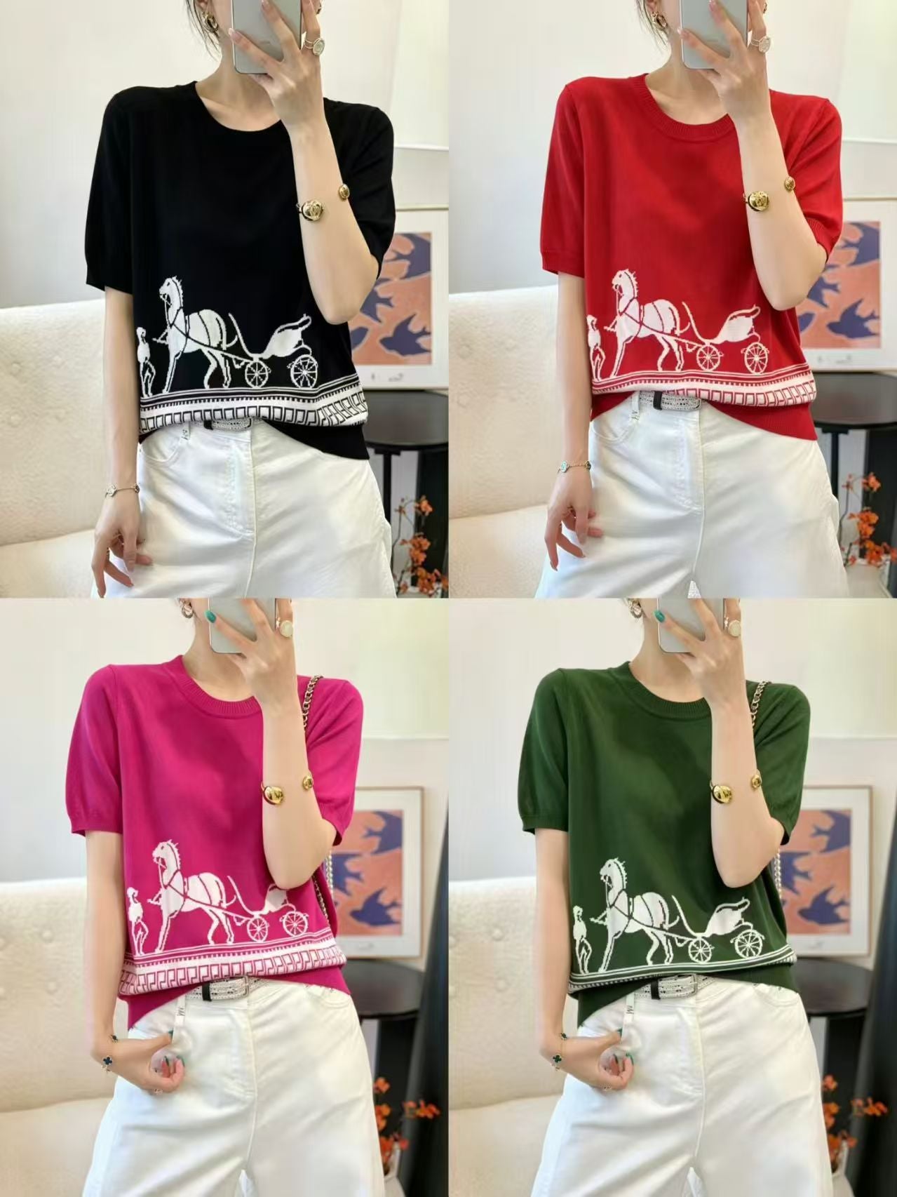 Áo Montoghi hoạ tiêt ngựa gấu áo Màu Đỏ 8495