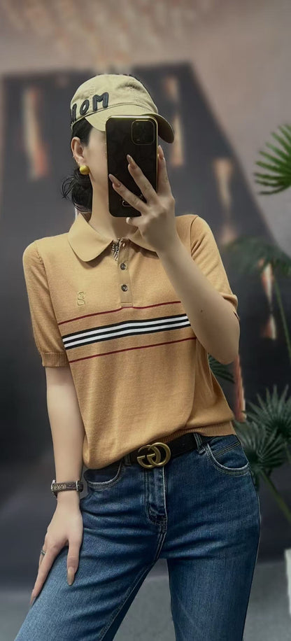 Áo BB tay ngắn cổ bẻ bầu Màu Nude 7839