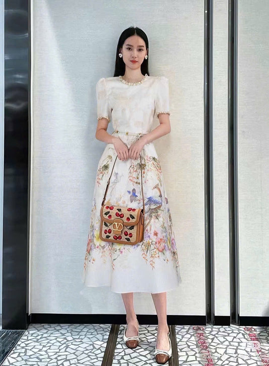 Đầm thiết kế màu kem kèm dây cột eo trẻ trung dịu dàng 6806