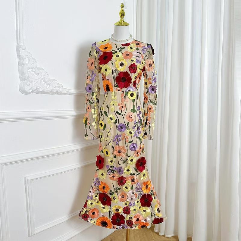 Đầm ren đuôi cá ngắn tay Màu Nude 6811