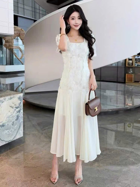 Đầm trắng đuôi cá hoa nổi nàng thơ 5830