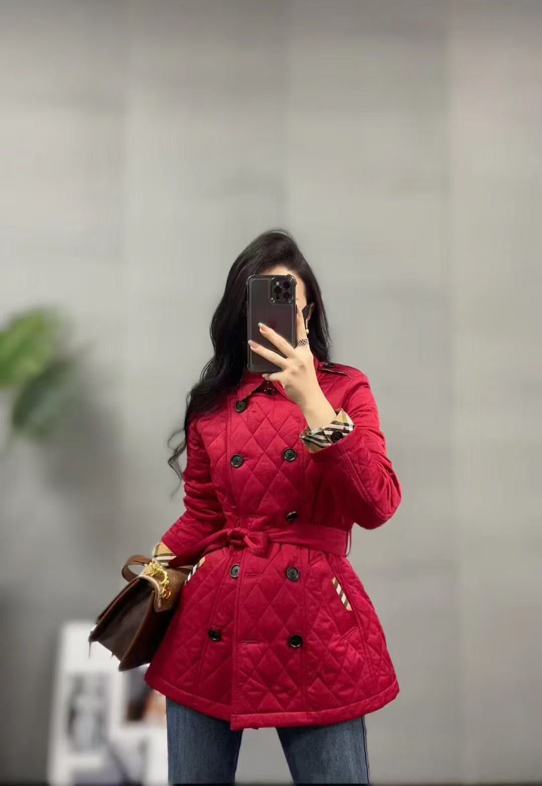 Áo Bb phao dài kèm belt Màu Đỏ 7541