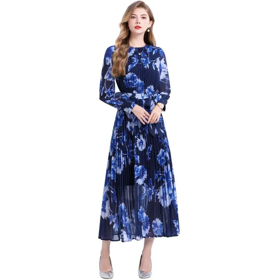 Đầm lụa dài maxi bông xanh dương mềm mại 6784