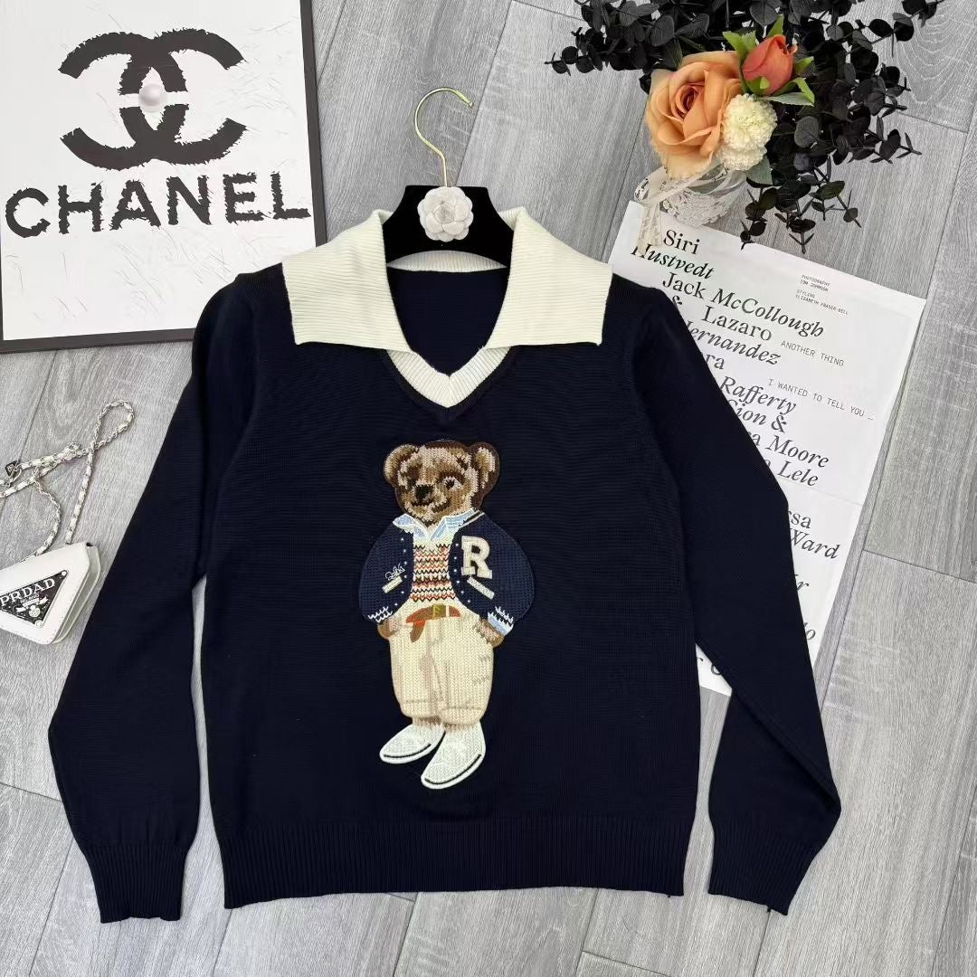 Áo len gấu dài tay cổ bẻ màu Đỏ Đậm 6887