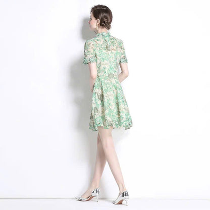 Đầm ren ngắn kèm dây belt bông màu xanh 6318