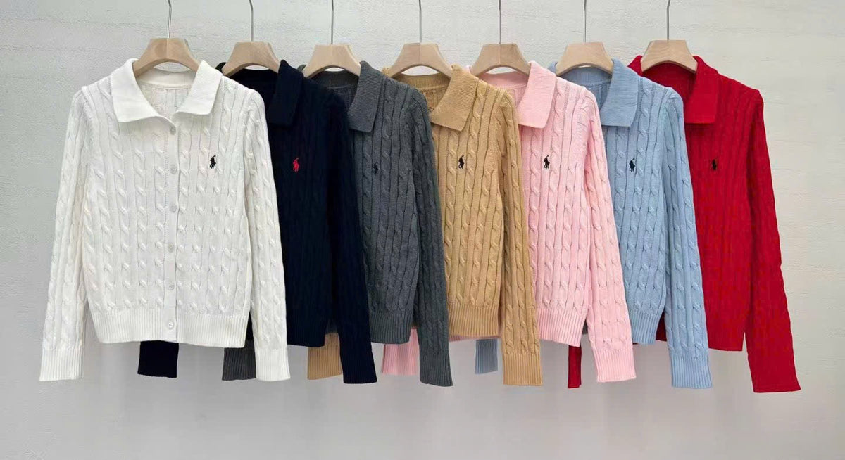 Áo len Polo dài tay cài nút cổ bẻ logo ngựa Màu Nu 9452