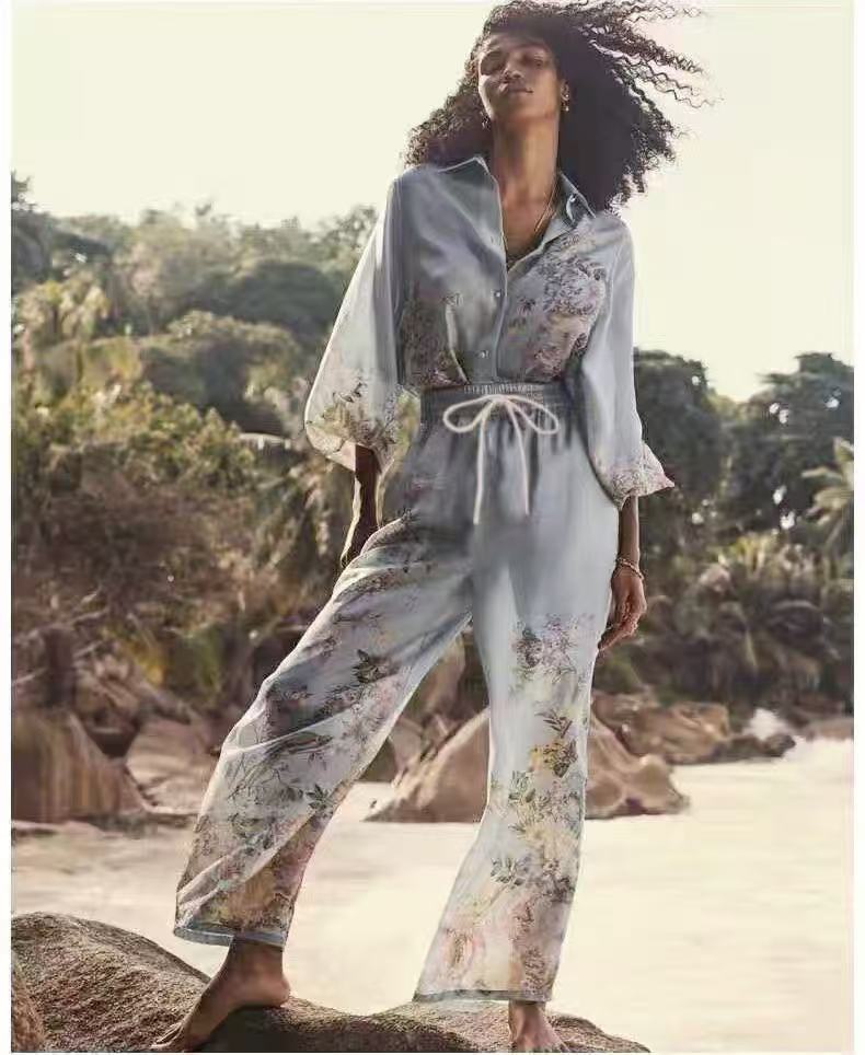 Set lụa quần dài màu xám 6743