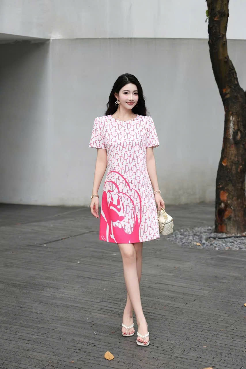 Đầm suông lụa CD Trắng Hồng 6710