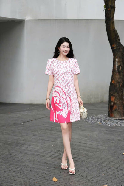 Đầm suông lụa CD Trắng Hồng 6710