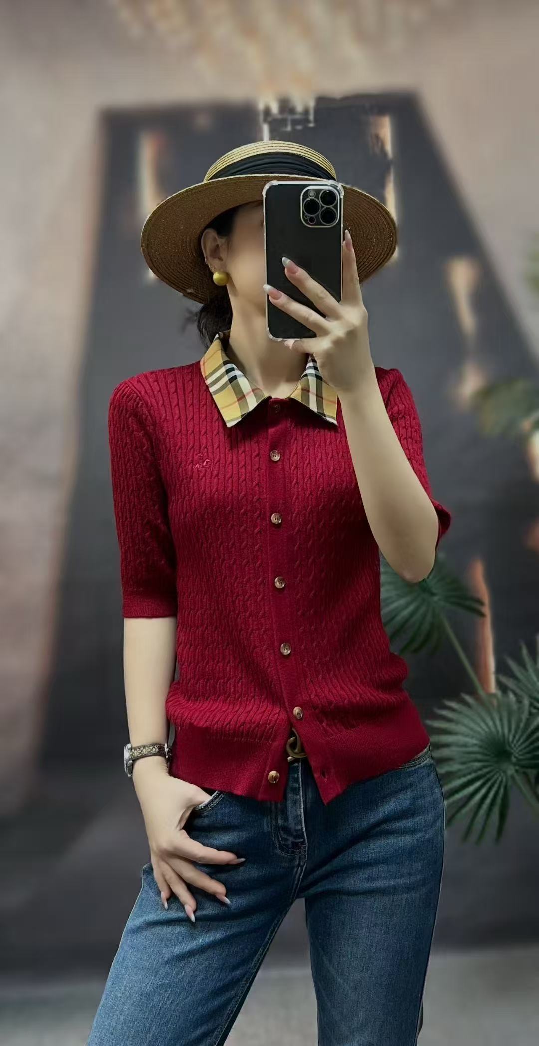 Áo Bb tay lỡ cổ bẻ sọc Màu Đỏ 7847
