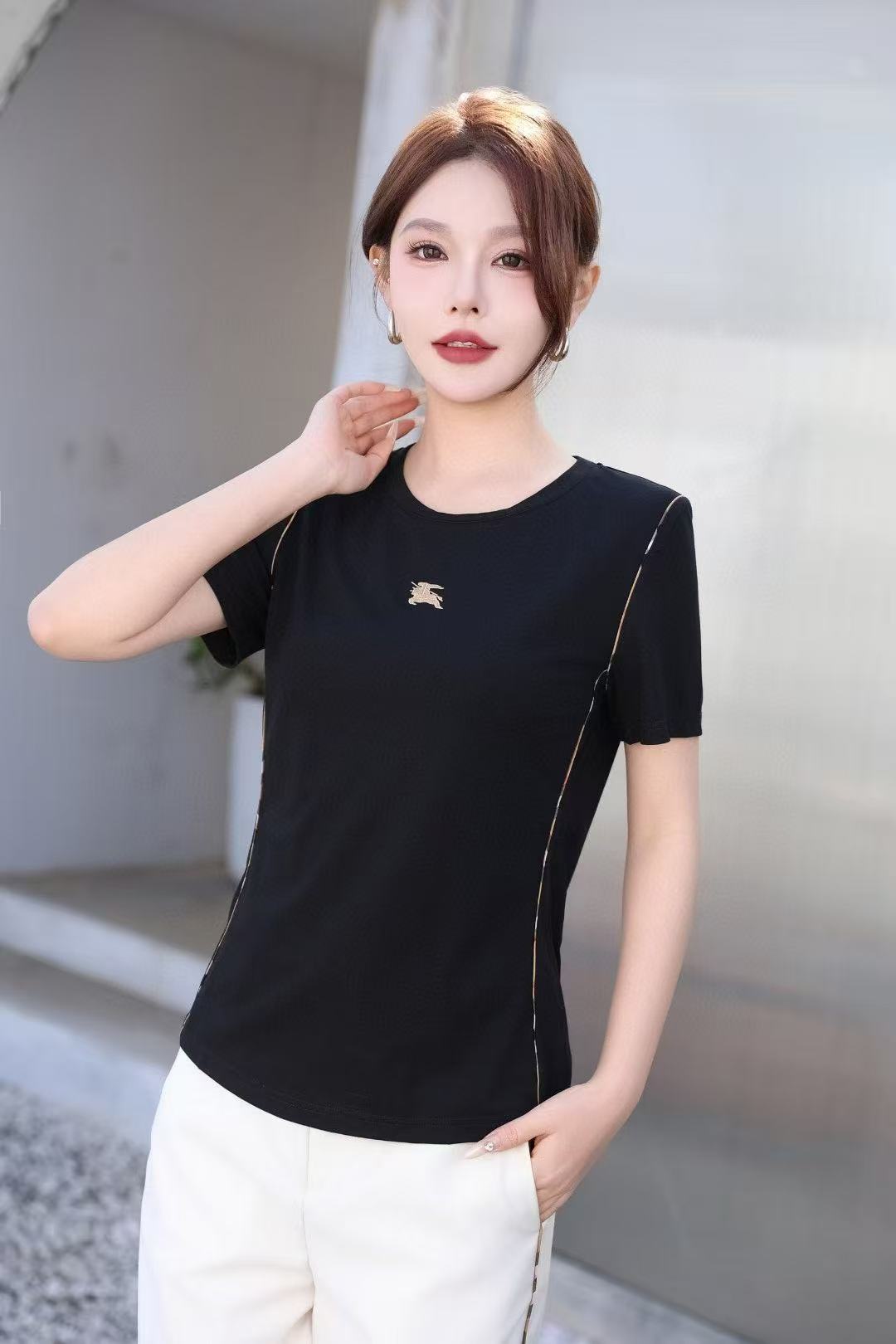 Áo BB 6674 thun cotton chui cổ viễn sọc logo ngực Màu Trắng xịn 6674
