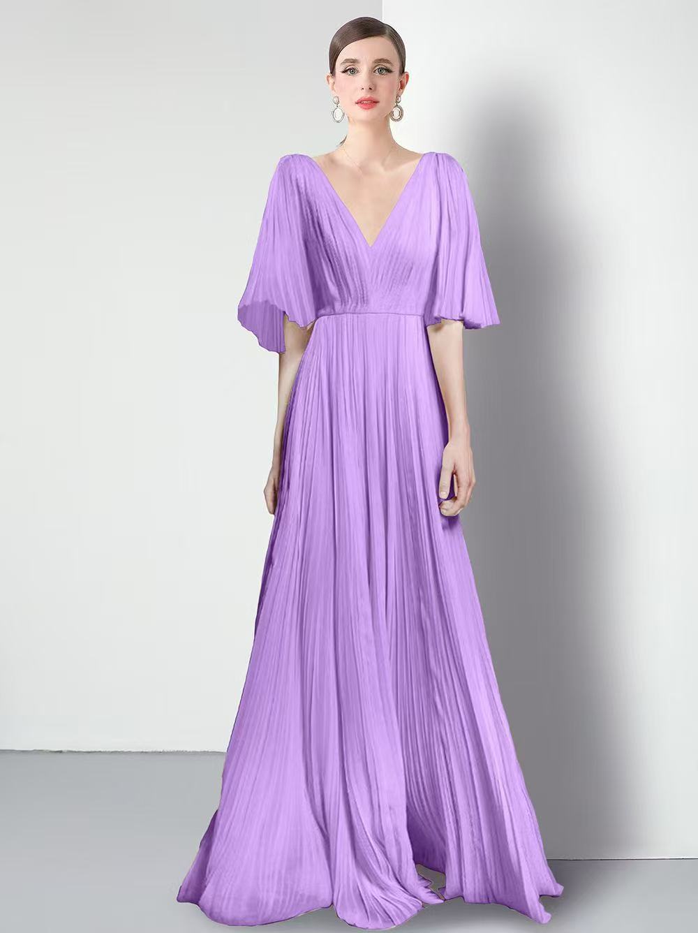 Đầm thiết kế đi tiệc dài cổ tim sang trọng màu Tím 6718