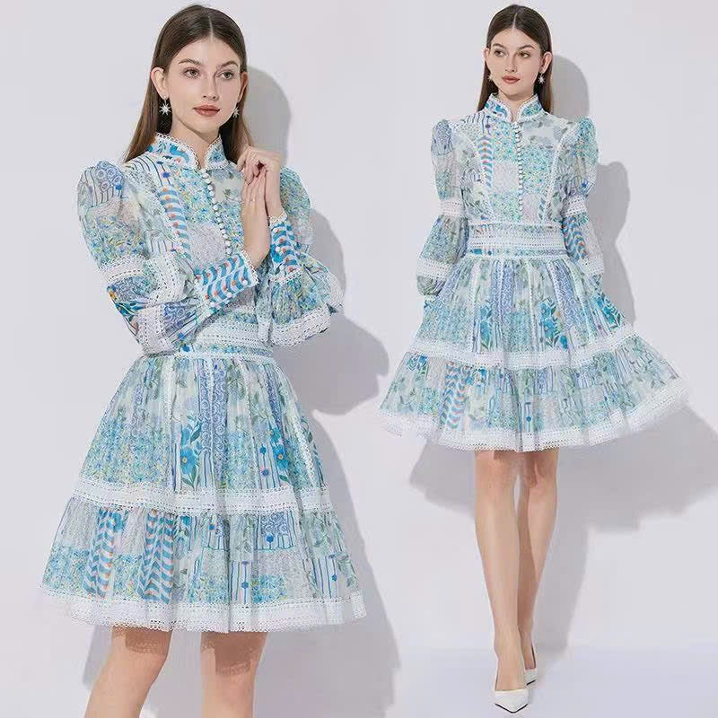 Đầm voan lụa cổ sơ mi ngắn tay dài kèm dây cột Màu Xanh Lá 6332