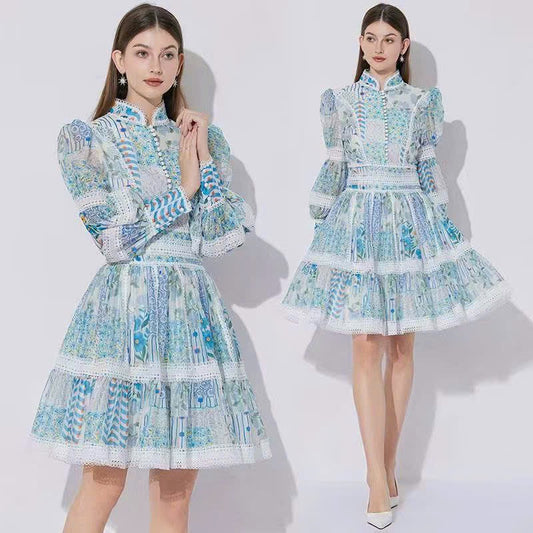 Đầm voan lụa cổ sơ mi ngắn tay dài kèm dây cột Màu Xanh Lá 6332