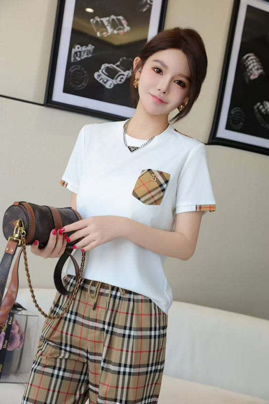 Áo Bb thun cổ tròn túi ngực Màu Trắng 7850