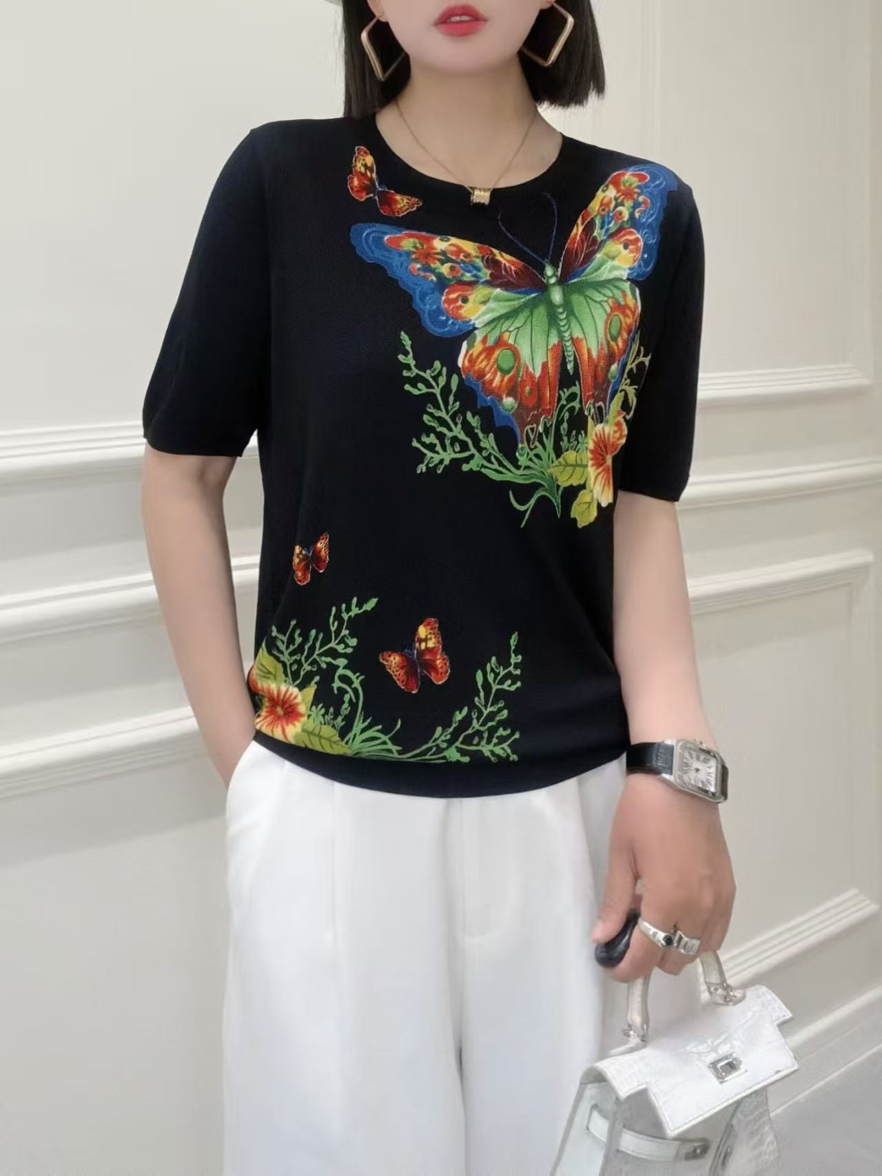 Áo Montoghi đen bướm xanh lớn 8767