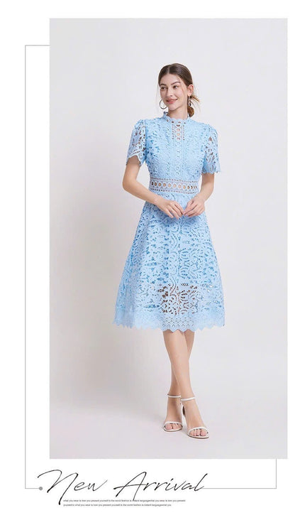 Đầm ren liền viền eo xịn MÀU XANH DA TRỜI 6063