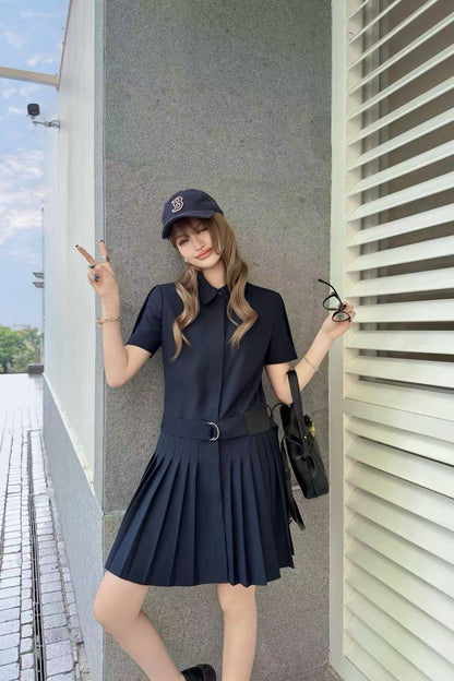 Đầm Loewe xếp li kèm belt xịn Màu xanh rêu 8294
