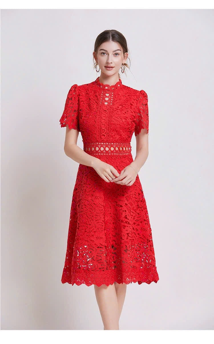 Đầm ren liền viền eo xịn MÀU ĐỎ 5968