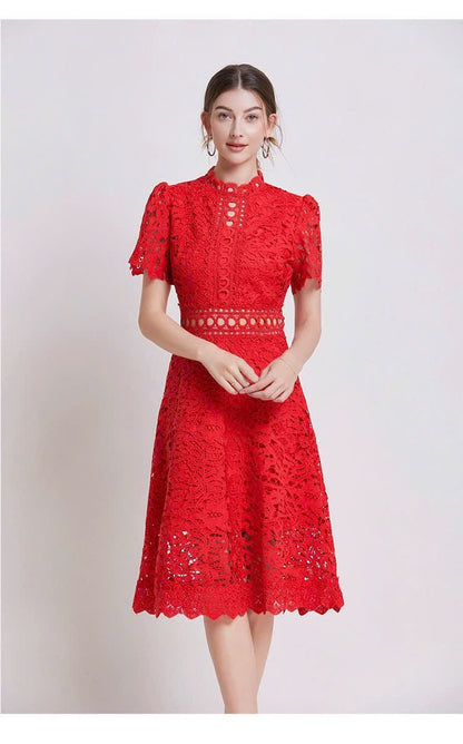 Đầm ren liền viền eo xịn MÀU ĐỎ 5968